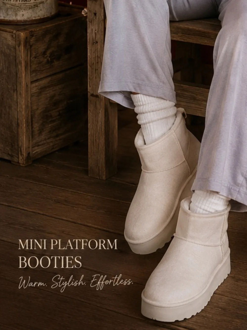MINI PLATFORM BOOTIES FAUX FUR (OFF WHITE)